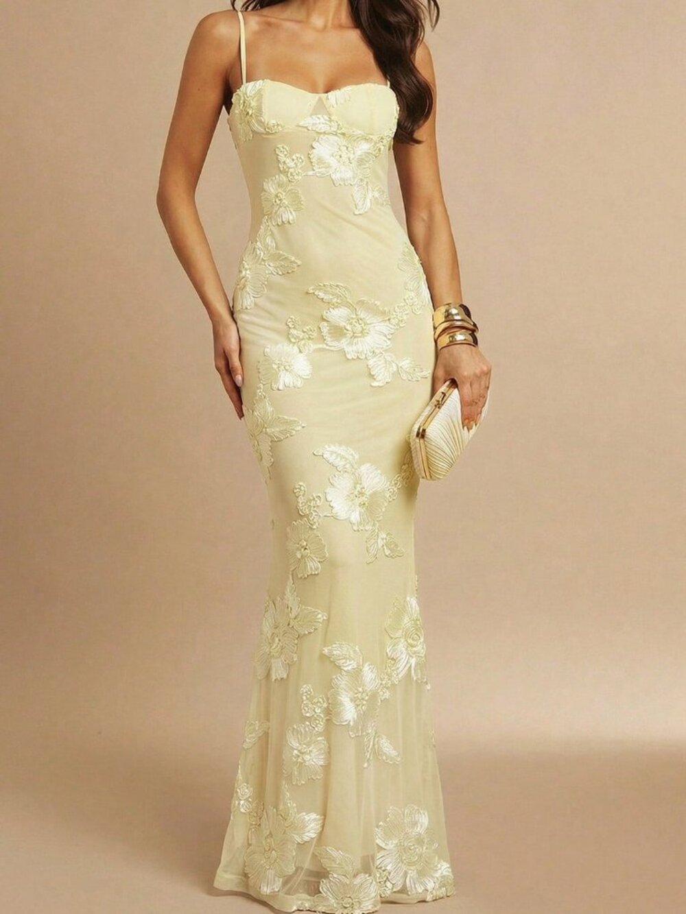 Yellow Party Women's 3d Floral Sexy Bodycon Slip Dress